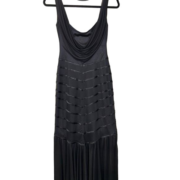 Tadashi Black Mermaid Dress Gown Sheer Front Drape Back Size Small - Picture 10 of 15